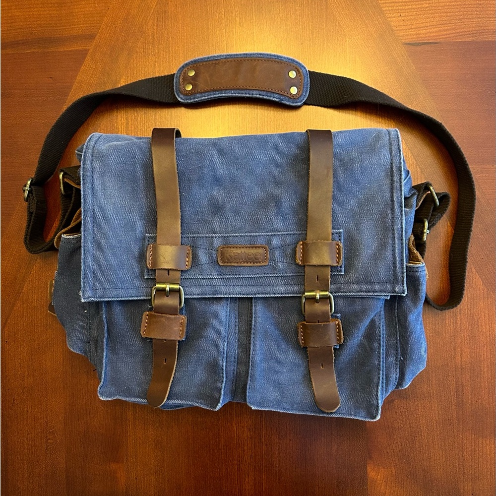 Retro Kattee Messager Canvas and Leather Shoulder Bag